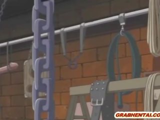 Chained anime brunette gets dildoed pussy and glorious sucking stiff prick