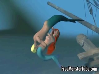 3d القليل mermaid فام fatale يحصل على مارس الجنس شاق تحت الماء