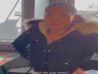 Good dirty movie in the restaurant with busty Asian French Mailyne